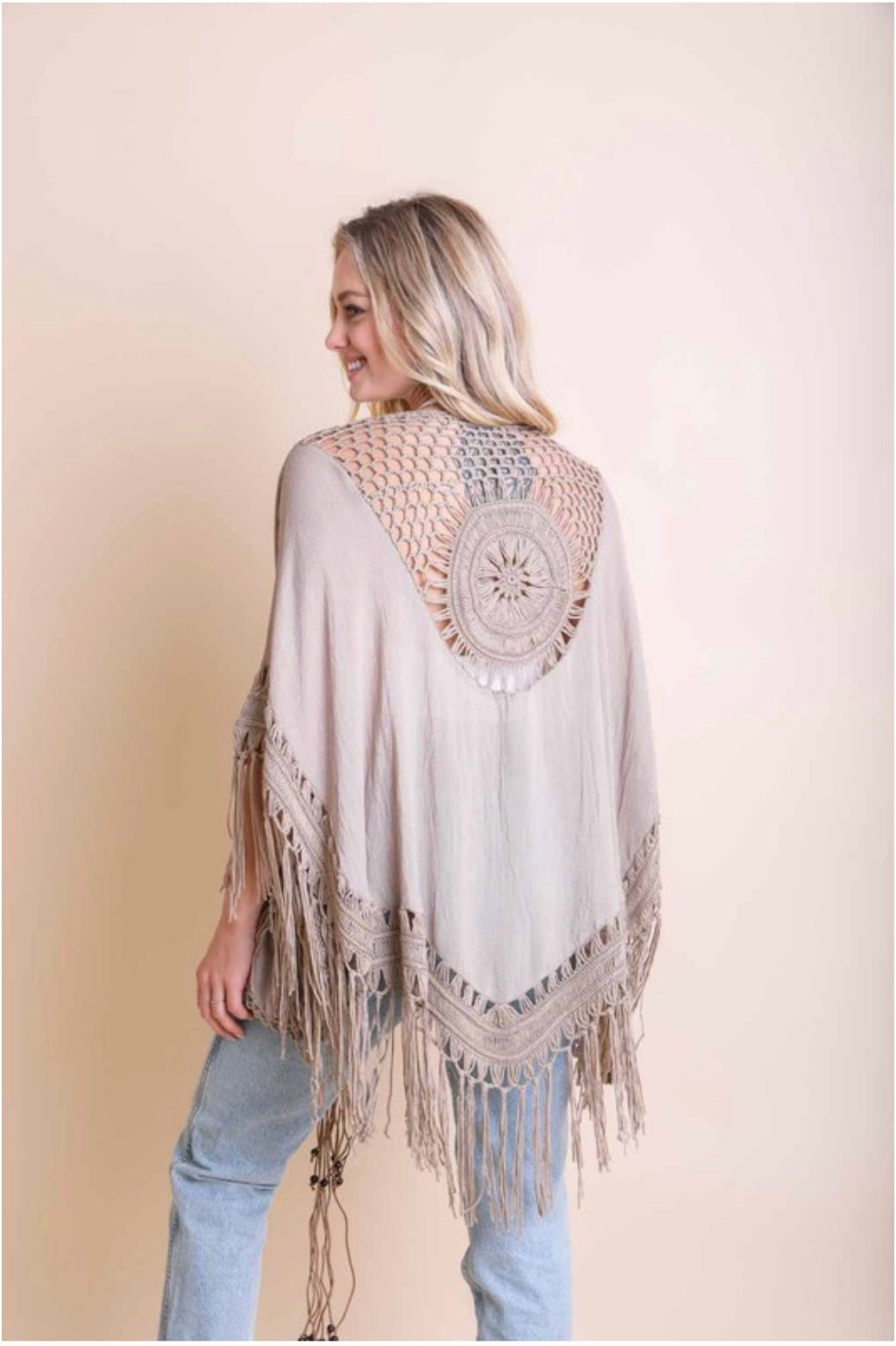 Crochet Tassels Kimono with Medallion Back