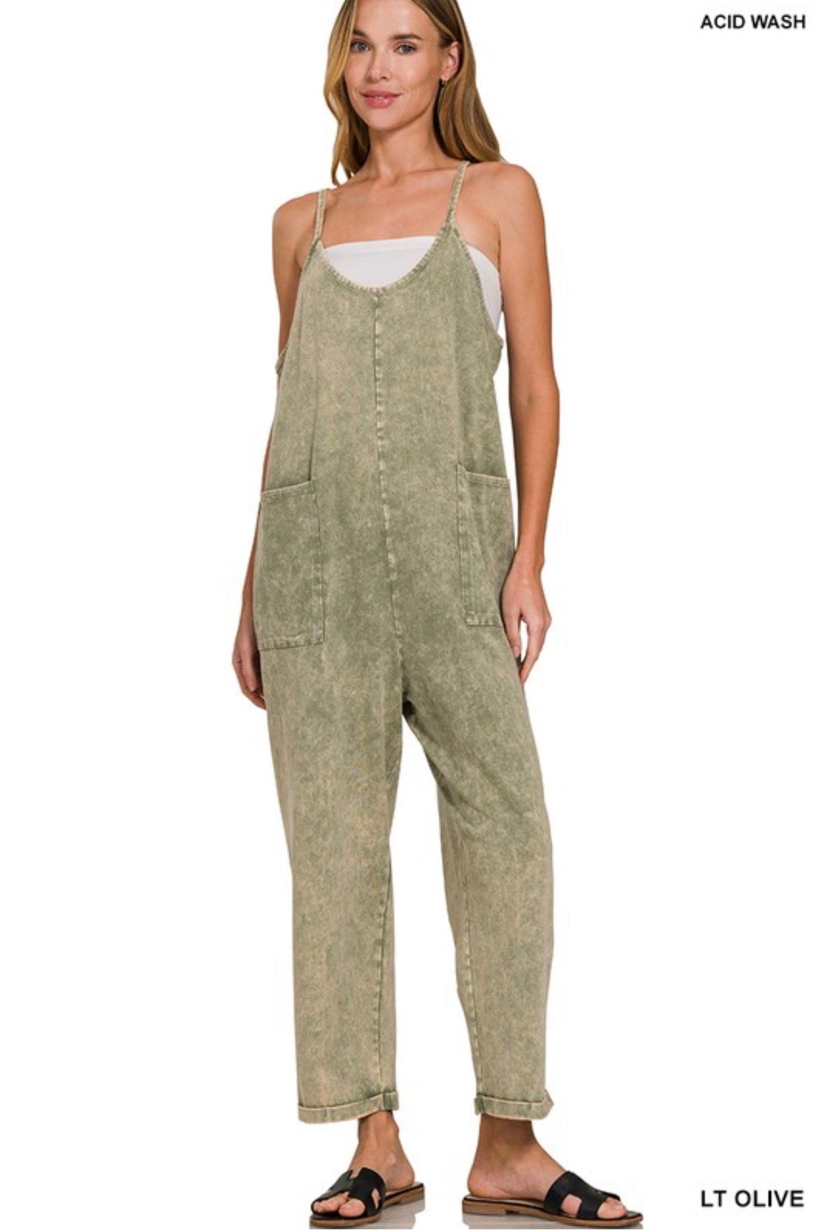 Washed spaghetti strap jumpsuit