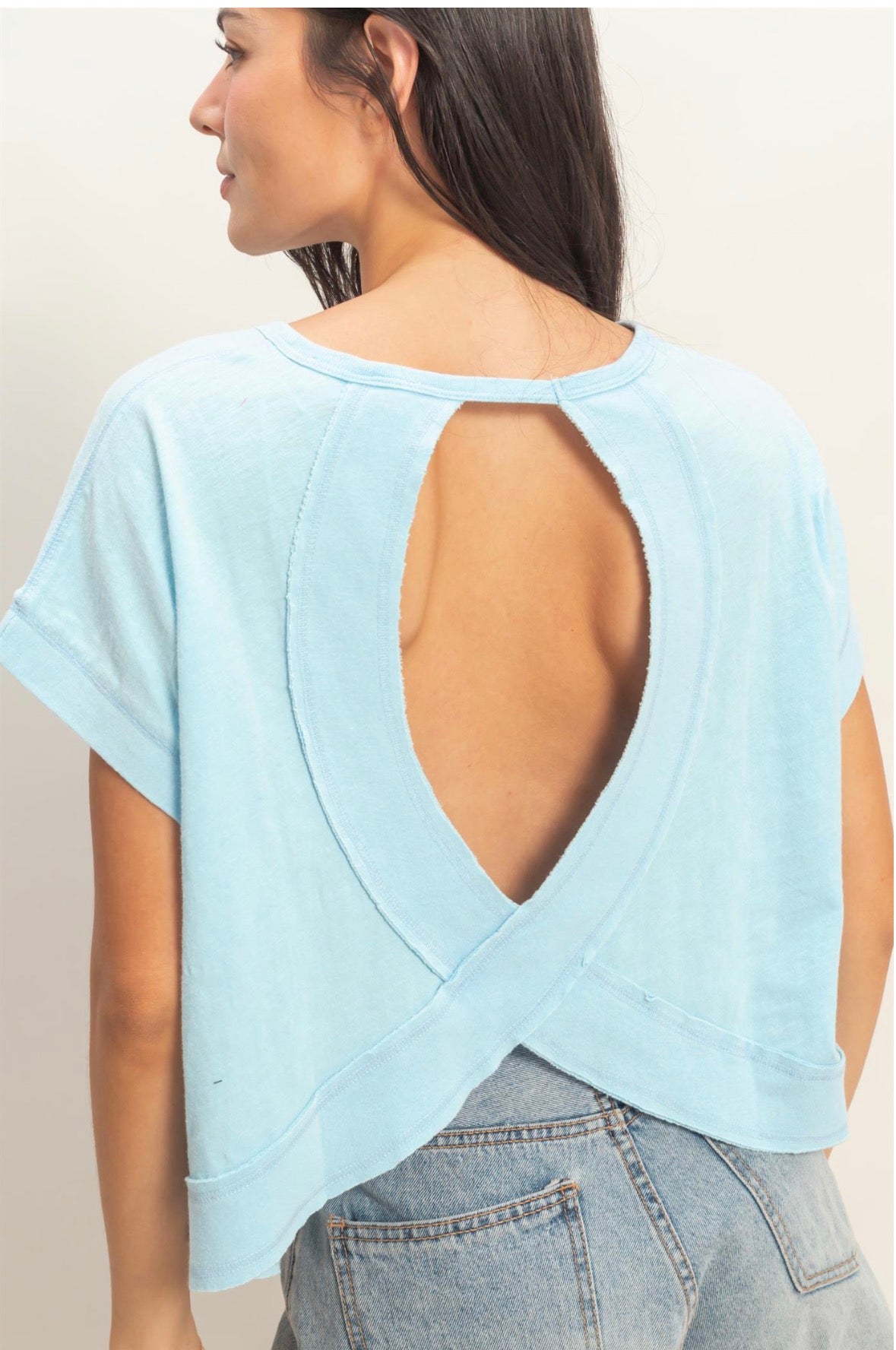 Acid Wahsed Cross Detail Open Back Top