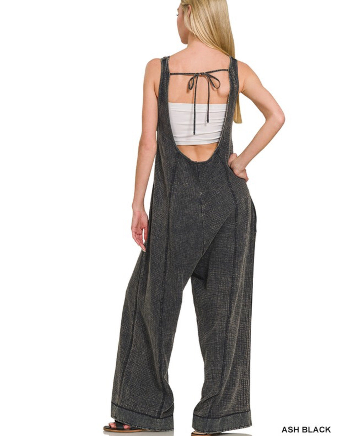 Double Gauze Washed Wide Leg Overalls