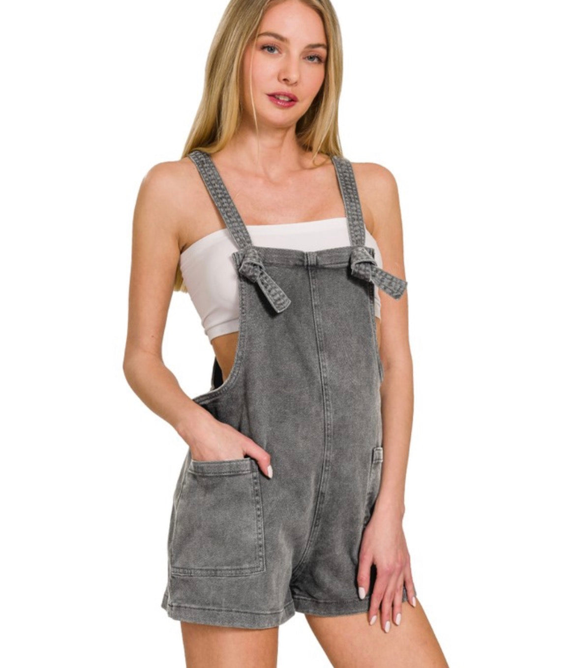 Knot strap Romper (ash black)