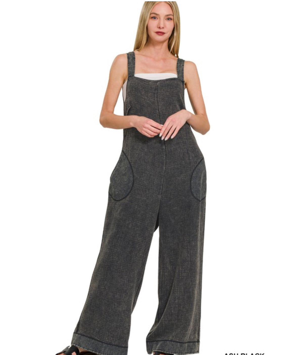 Double Gauze Washed Wide Leg Overalls